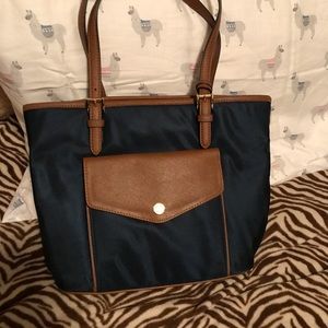 Michael Kors mini tote bag. Navy and brown.